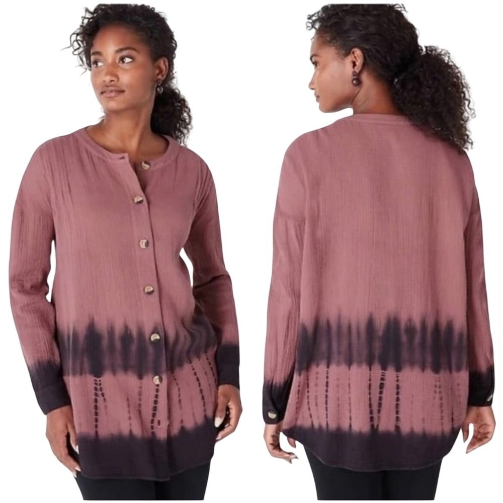 J Jill Tie Dye Gauze Cotton Shirt Long Sleeve Relaxed‎ Fit M Boho Lagenlook NWT